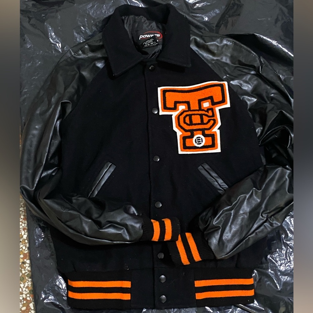 Powers Varsity Jacket Black Orange Wool